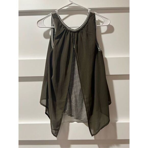 B Collection by Bobeau green overlay v back and white striped size Small - Picture 4 of 6